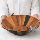 Butterfly Acacia Wood Salad Serving Bowl with Pewter Accents - BlueJay Avenue