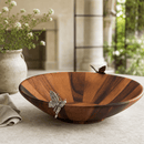 Butterfly Acacia Wood Salad Serving Bowl with Pewter Accents - BlueJay Avenue