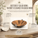 Butterfly Acacia Wood Salad Serving Bowl with Pewter Accents - BlueJay Avenue