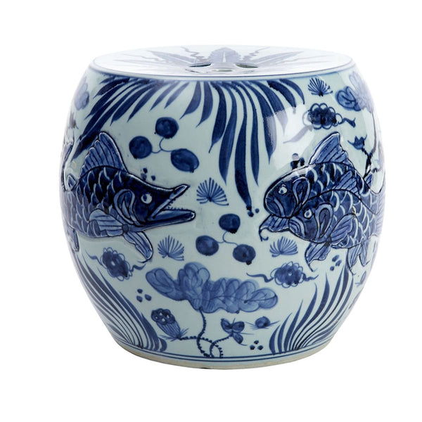 B&W Carved Fish Drum Stool - BlueJay Avenue