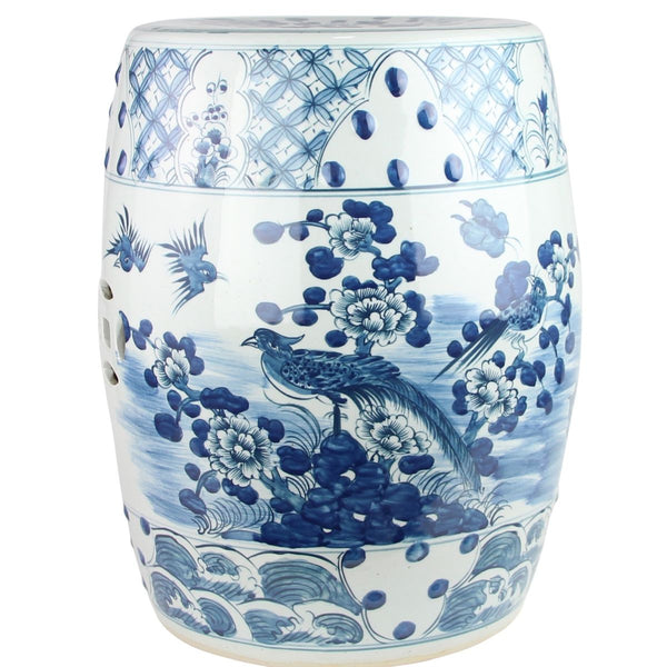 B&W Village Flower Bird Garden Stool - BlueJay Avenue