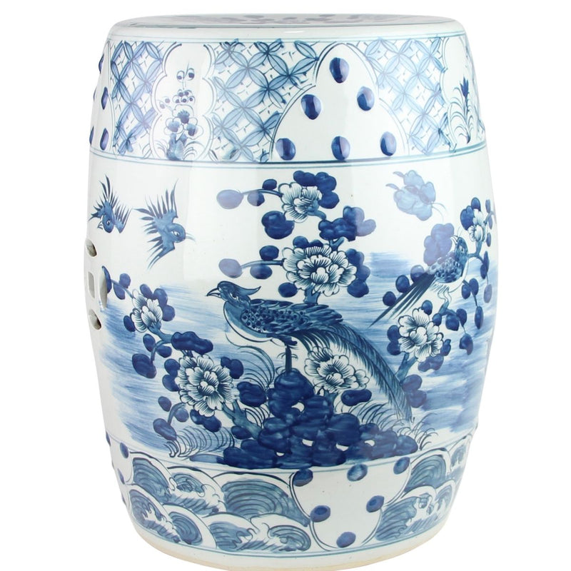 B&W Village Flower Bird Garden Stool - BlueJay Avenue