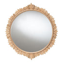 Caitlin Wood Antique Gold Finish Round Wall Mirror with Carved Leaf Border - BlueJay Avenue