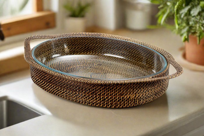 Calaisio 4 QT Oval Casserole Woven Basket with Serving Dish - BlueJay Avenue