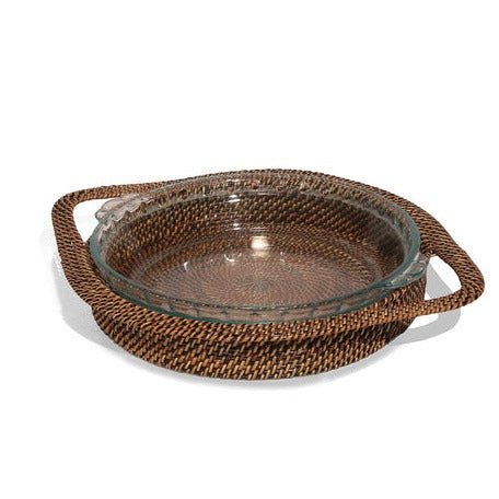 Calaisio Hand Woven Round Glass Serving Tray - BlueJay Avenue