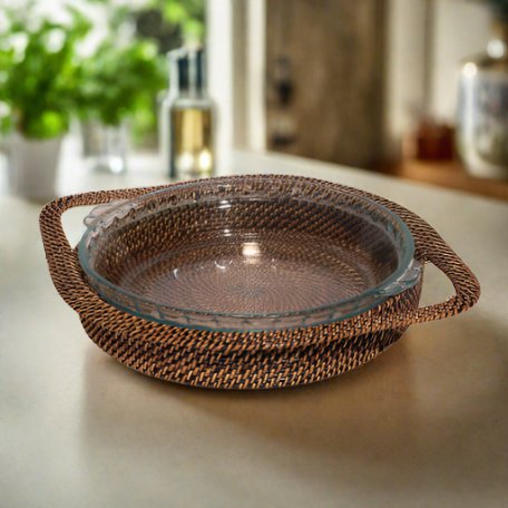 Calaisio Hand Woven Round Glass Serving Tray - BlueJay Avenue