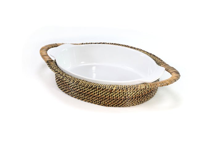 Calaisio Oval Casserole Basket with Stoneware Serving Dish - BlueJay Avenue