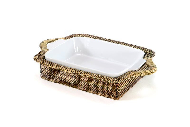 Calaisio Rectangular Stoneware Casserole Dish with Handwoven Basket, 3QT/2QT - BlueJay Avenue