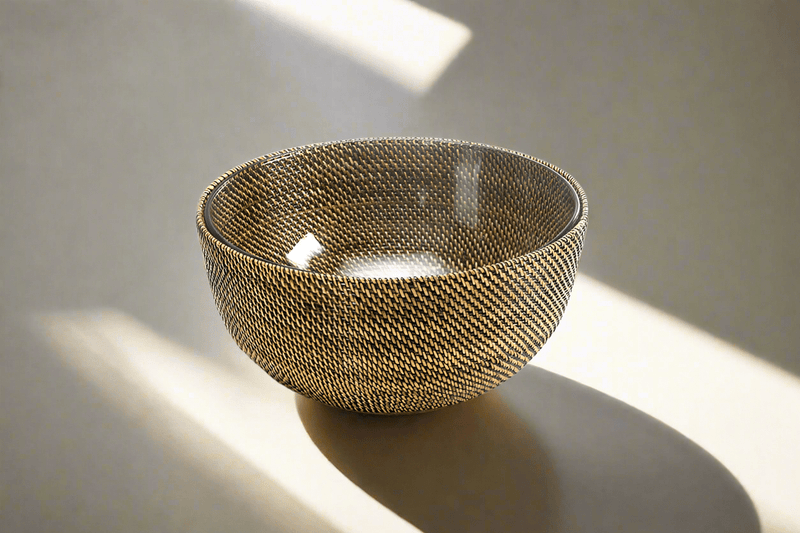 Calaisio Round Glass Serving Bowl with Handwoven Basket 2QT/4QT - BlueJay Avenue