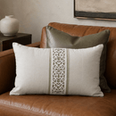 Damask Hair-On Cowhide Leather Lumbar Throw Pillow, Olive, 12 x 20 - BlueJay Avenue