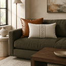 Damask Hair-On Cowhide Leather Lumbar Throw Pillow, Olive, 12 x 20 - BlueJay Avenue