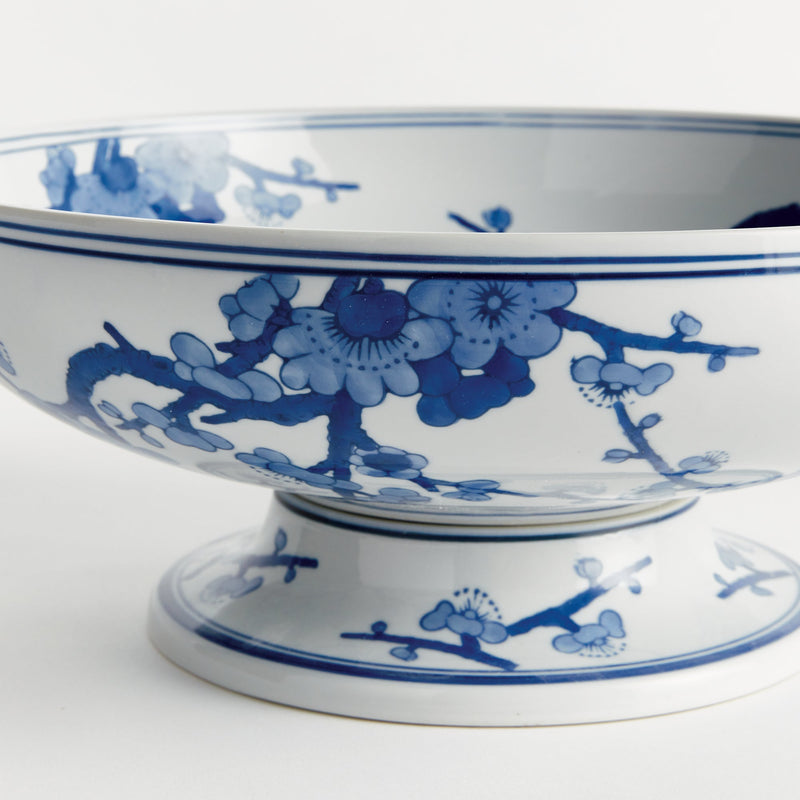 Dynasty Empress Blue & White Ceramic Decorative Footed Bowl - BlueJay Avenue