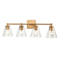 East Point 4-Light Clear Glass Bathroom Vanity Light, Satin Brass - BlueJay Avenue