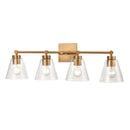 East Point 4-Light Clear Glass Bathroom Vanity Light, Satin Brass - BlueJay Avenue