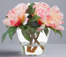 Faux Peonies Arrangement In Glass Vase 9'' - BlueJay Avenue