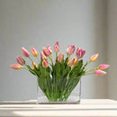Faux Tulip Silk Flower Mix In Rectangle Glass Vase 17'' - BlueJay Avenue