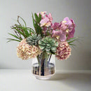 Faux Vanda Orchid and Hydrangea Floral Arrangement in Glass Vase 20'' - BlueJay Avenue