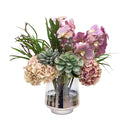 Faux Vanda Orchid and Hydrangea Floral Arrangement in Glass Vase 20'' - BlueJay Avenue