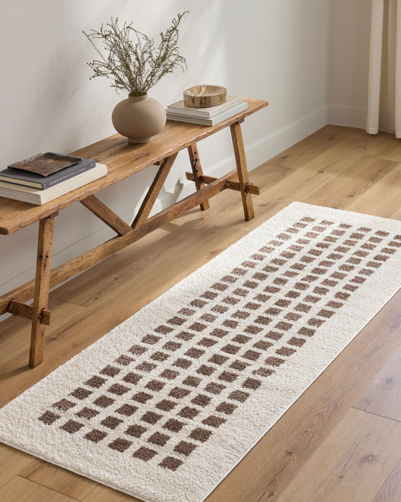 Fossay Brown Washable Checkered Shag Rug - BlueJay Avenue