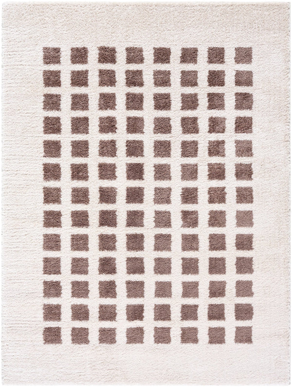 Fossay Brown Washable Checkered Shag Rug - BlueJay Avenue