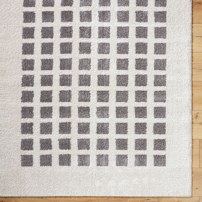 Fossay Dark Grey and Beige Washable Checkered Shag Rug - BlueJay Avenue