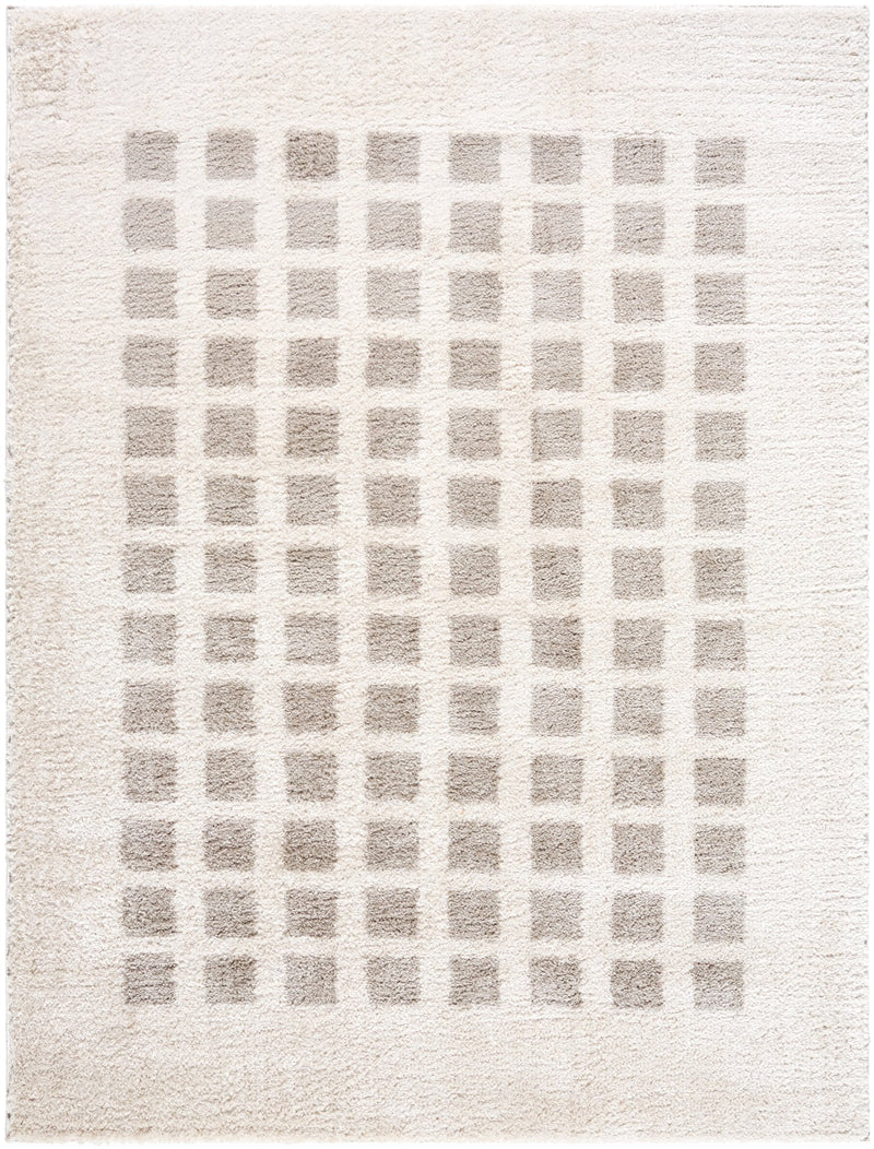 Fossay Light Grey Washable Checkered Shag Rug - BlueJay Avenue