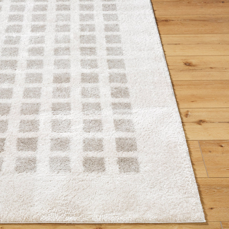 Fossay Light Grey Washable Checkered Shag Rug - BlueJay Avenue