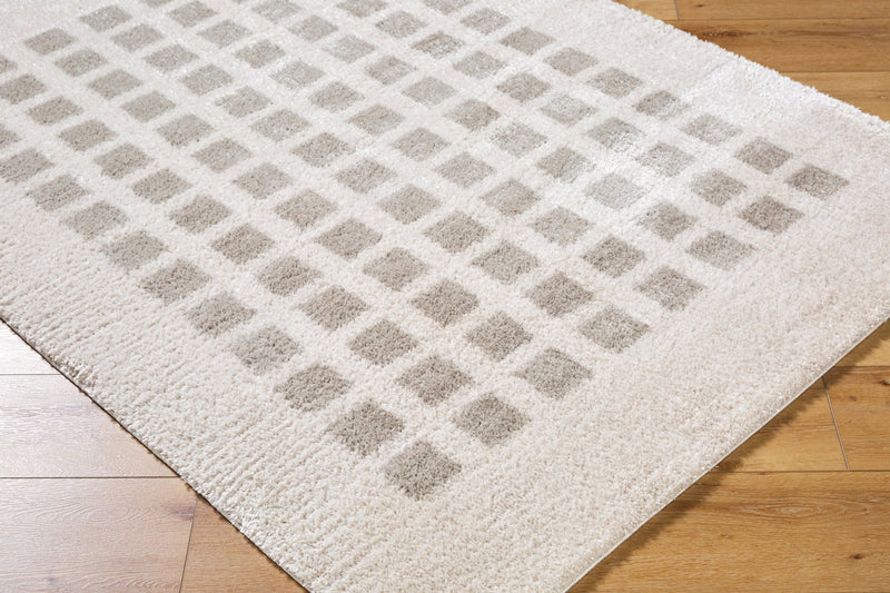 Fossay Light Grey Washable Checkered Shag Rug - BlueJay Avenue