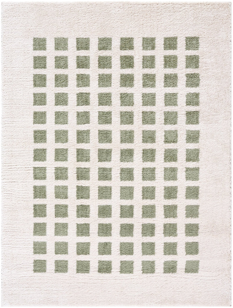 Fossay Olive Washable Checkered Shag Rug - BlueJay Avenue