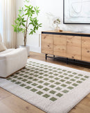 Fossay Olive Washable Checkered Shag Rug - BlueJay Avenue