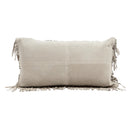 Fringe Leather Lumbar Pillow, Bone, 12 x 22 - BlueJay Avenue