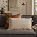 Fringe Leather Lumbar Pillow, Bone, 12 x 22 - BlueJay Avenue