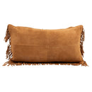 Fringe Leather Lumbar Pillow, Cognac, 12 x 22 - BlueJay Avenue