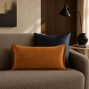 Fringe Leather Lumbar Pillow, Cognac, 12 x 22 - BlueJay Avenue