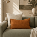 Fringe Leather Lumbar Pillow, Cognac, 12 x 22 - BlueJay Avenue