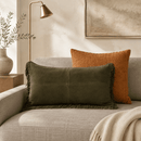 Fringe Leather Lumbar Pillow, Forest, 12 x 22 - BlueJay Avenue