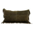 Fringe Leather Lumbar Pillow, Forest, 12 x 22 - BlueJay Avenue