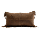 Fringe Leather Lumbar Pillow, Vintage Brown, 12 x 22 - BlueJay Avenue