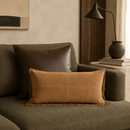Fringe Suede Leather Lumbar Pillow, Camel, 12 x 22 - BlueJay Avenue