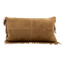 Fringe Suede Leather Lumbar Pillow, Camel, 12 x 22 - BlueJay Avenue
