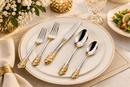 Godinger 20th Century Baroque Accented 24kt Gold Plated 18/10 Stainless Steel Flatware Set, 20 Piece Service for 4 - BlueJay Avenue