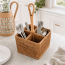 Hand Woven Rattan Flatware Caddy with Handle - BlueJay Avenue