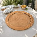 Hand Woven Round Rattan Serving Tray with Glass Insert - BlueJay Avenue