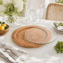 Hand Woven Round Rattan Serving Tray with Glass Insert - BlueJay Avenue