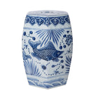 Hexagonal Blue & White Fish Motif Garden Stool - BlueJay Avenue