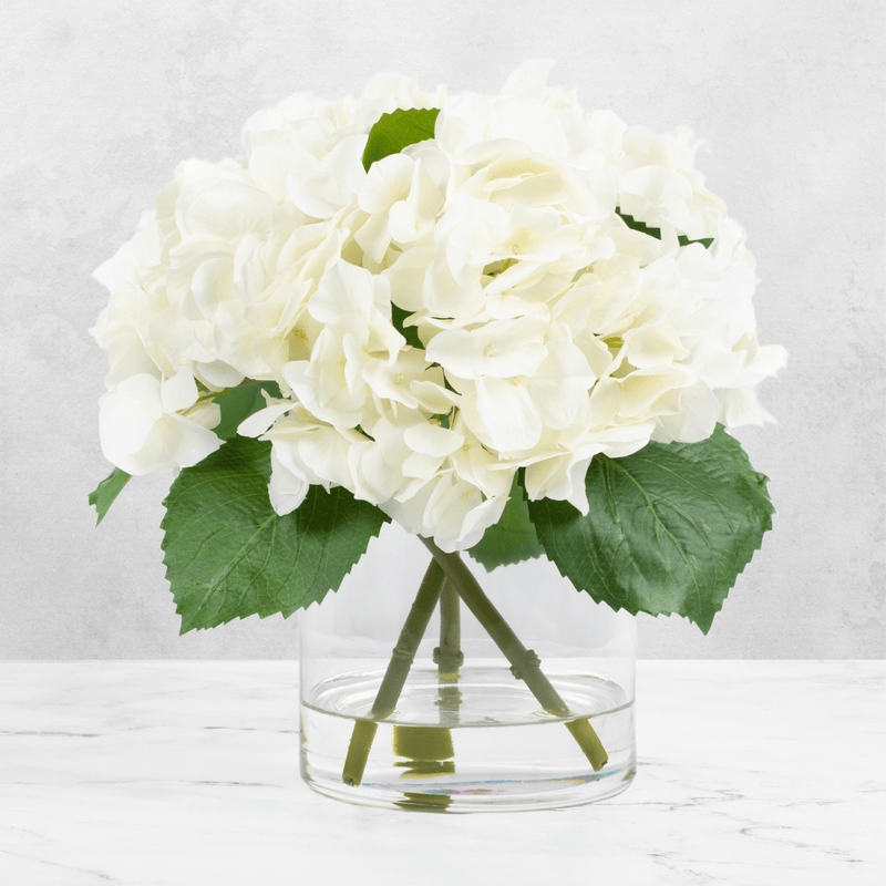 Hydrangea Artificial Flower in Glass Vase - 13 in - BlueJay Avenue
