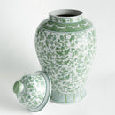 Imperial Blossom Grande Green & White Lidded Ginger Jar - BlueJay Avenue