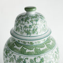 Imperial Blossom Grande Green & White Lidded Ginger Jar - BlueJay Avenue