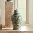 Imperial Blossom Grande Green & White Lidded Ginger Jar - BlueJay Avenue