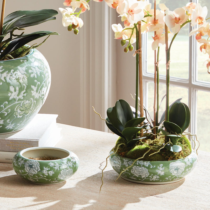 Imperial Lotus Ceramic Low Planter Pot, Set of 2 - BlueJay Avenue